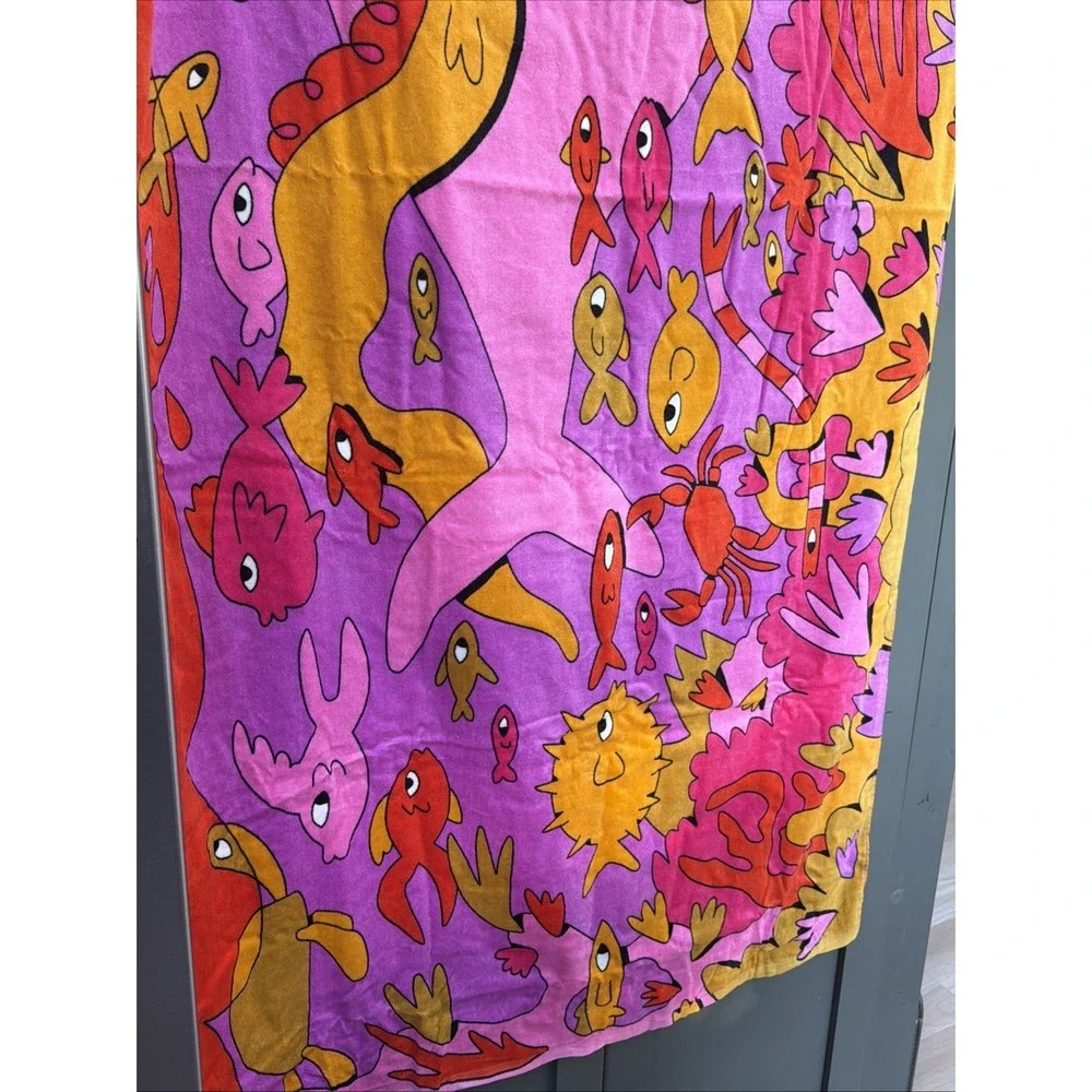 T9~ NIB Bedsure 100% Cotton Colorful Fish Whale Ocean 70